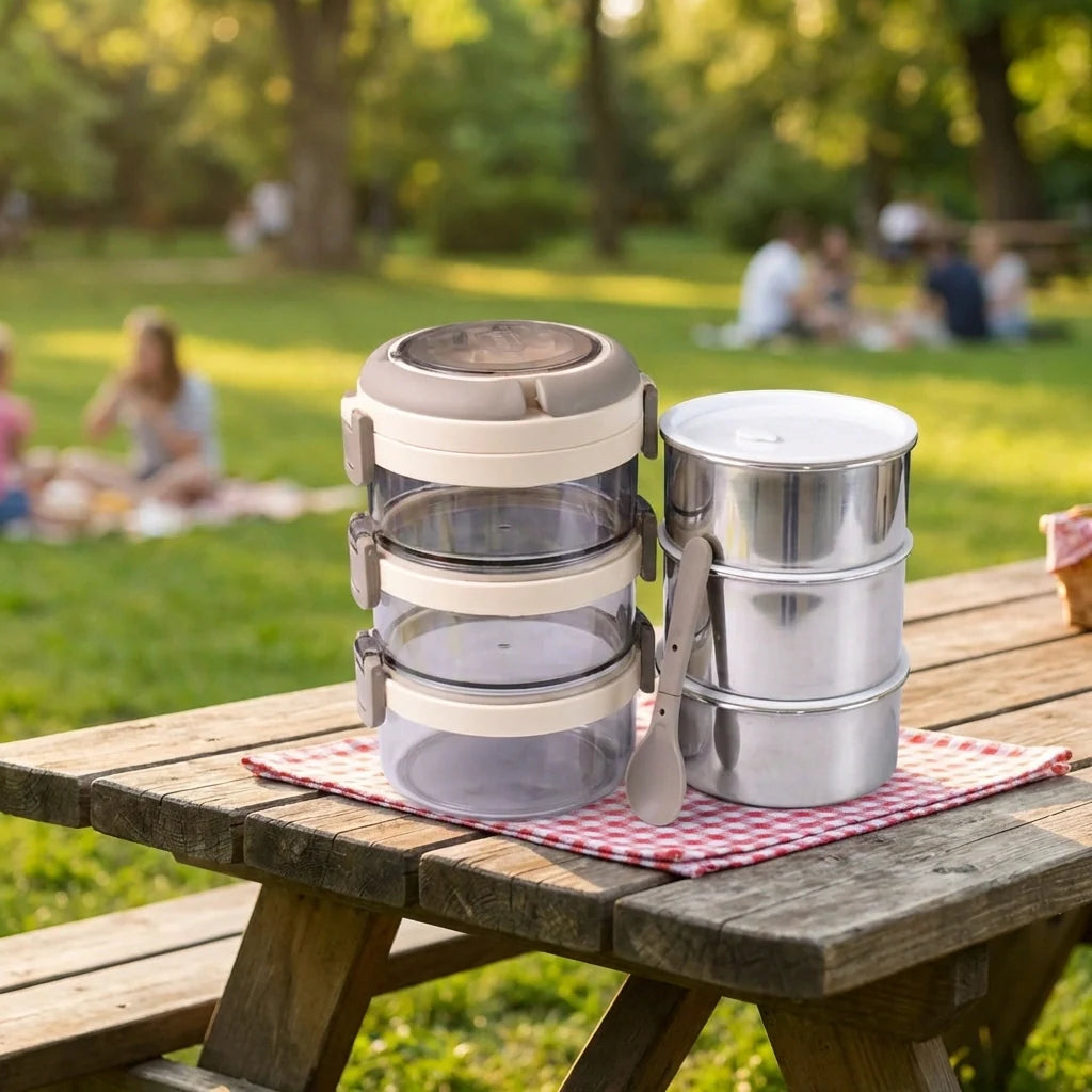 Ganesh Steko-3 Triple Layer Stainless Steel Insulated Lunch Box Set
