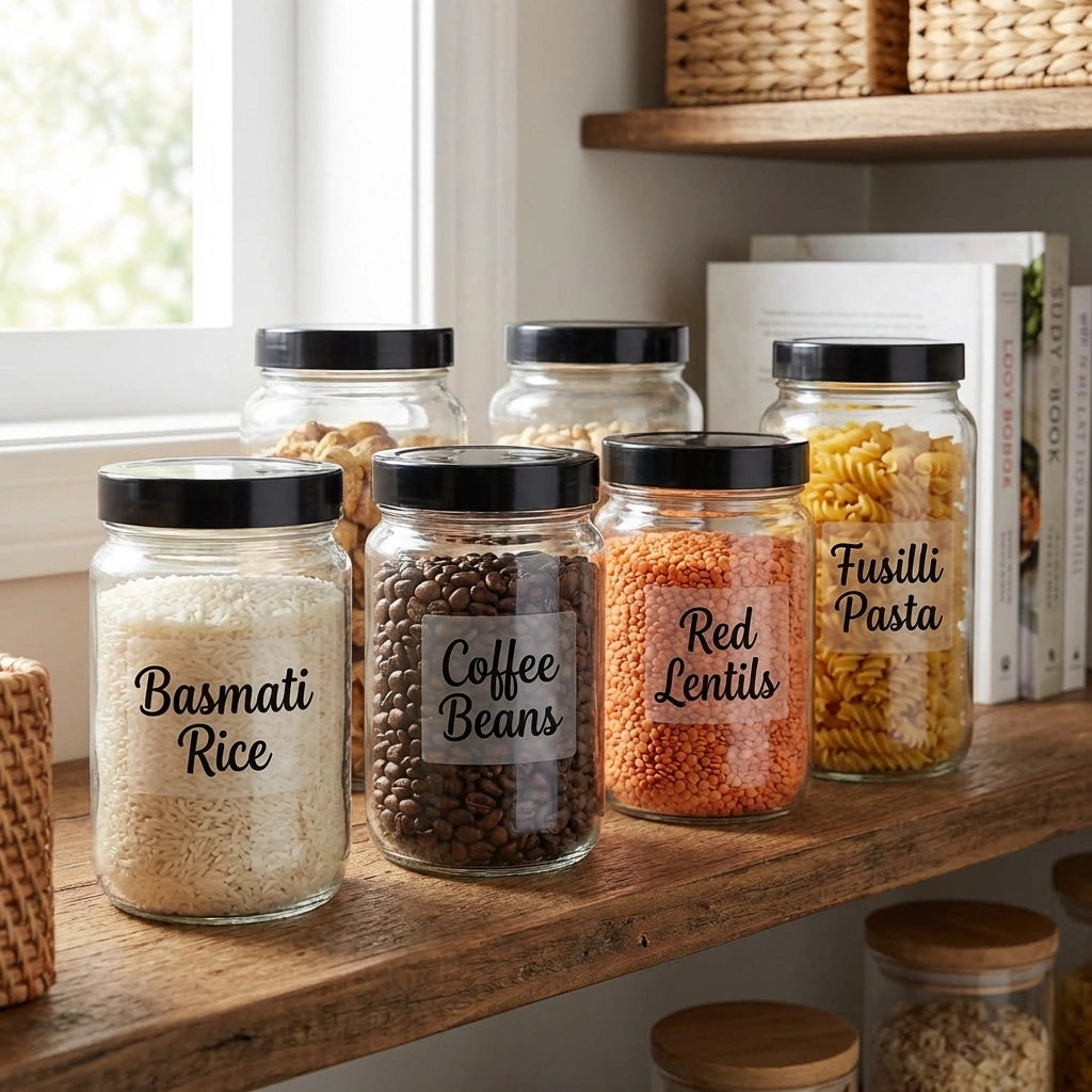 3D Waterproof Kitchen Spice Jar Label Stickers (Pack of 1 - 60 Stickers)