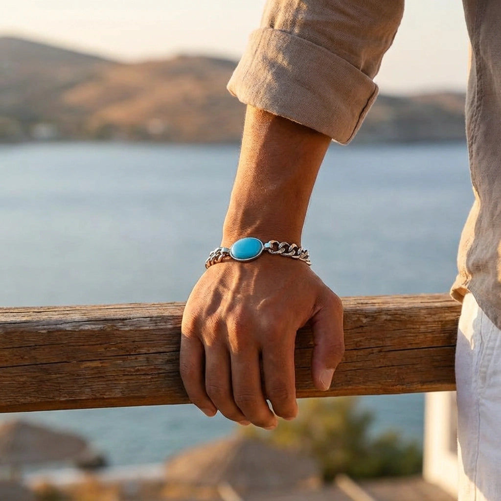 Gleaming Beads & Silver Plated Men's Bracelet