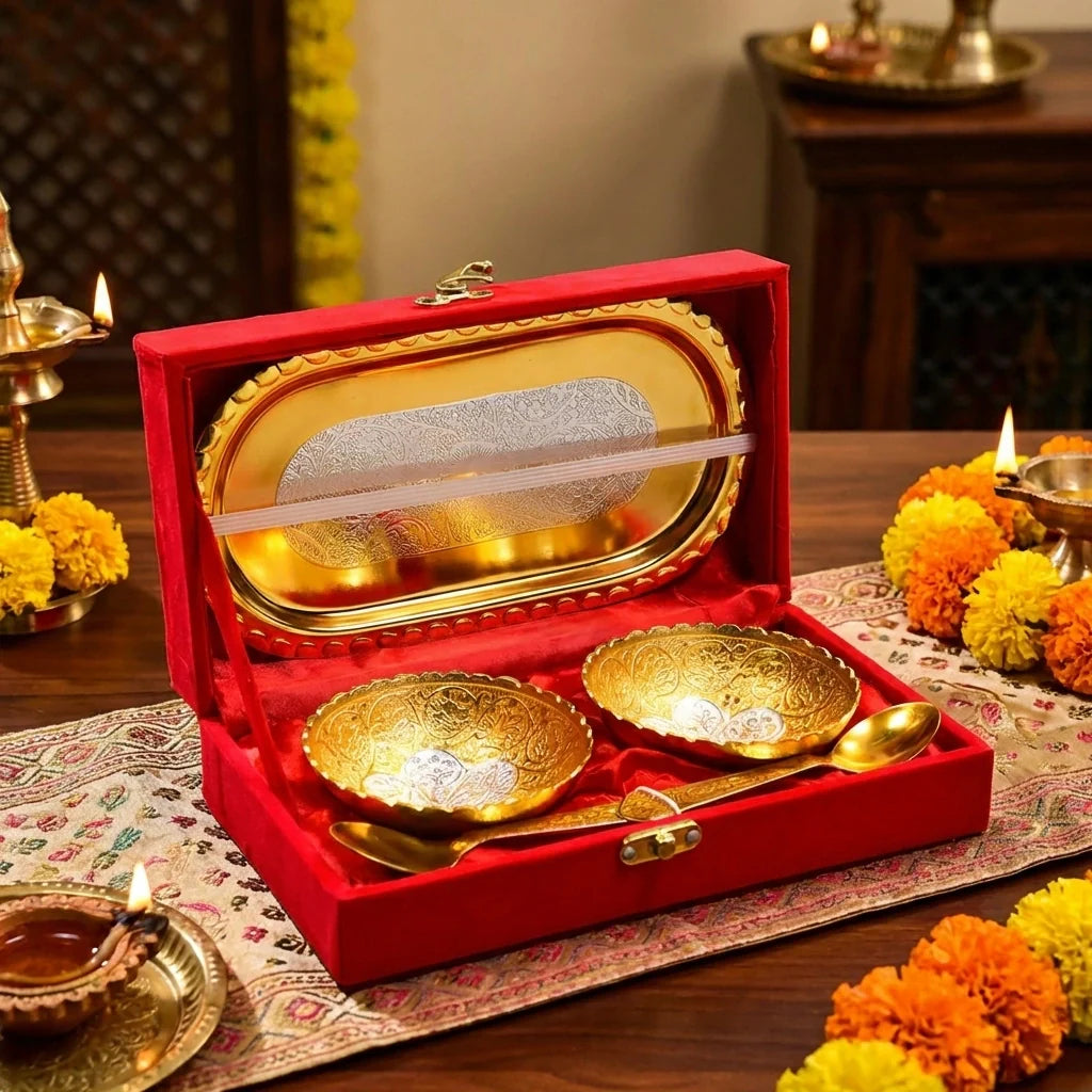 Plated Bowl Tray Set