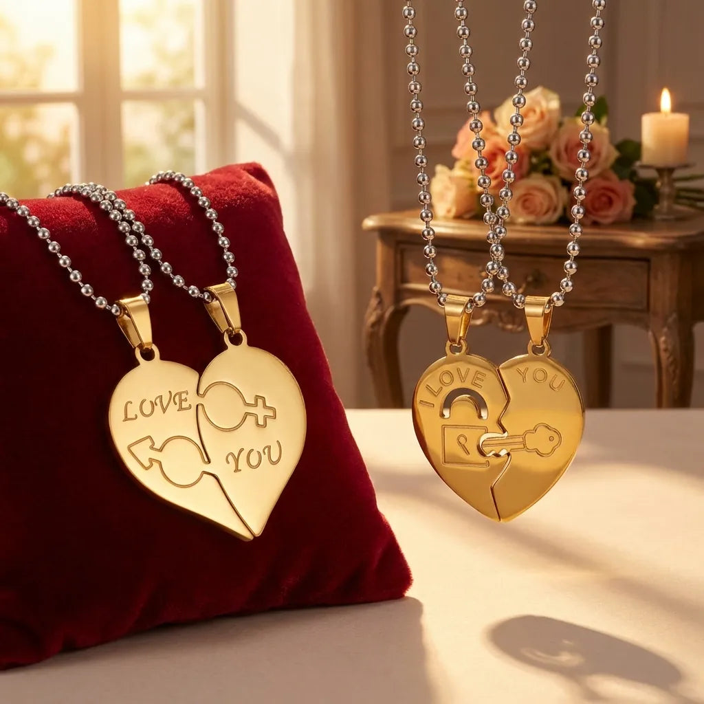 Nest Love You Hearth Shape Gold Plated Pendant Chain For Couple