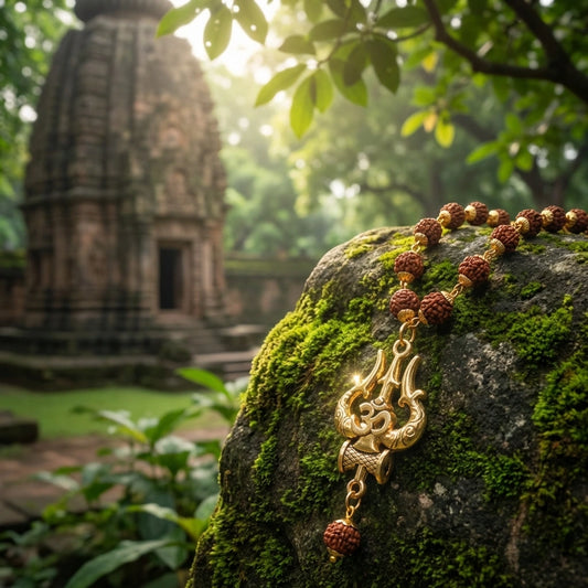 Rudraksha Mala with OM Trishul Pendant – 108+1 Beads