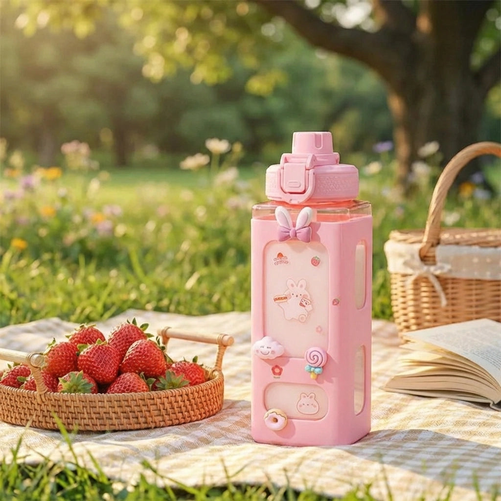 700ml Kawaii Water Bottle with Lid and Straw