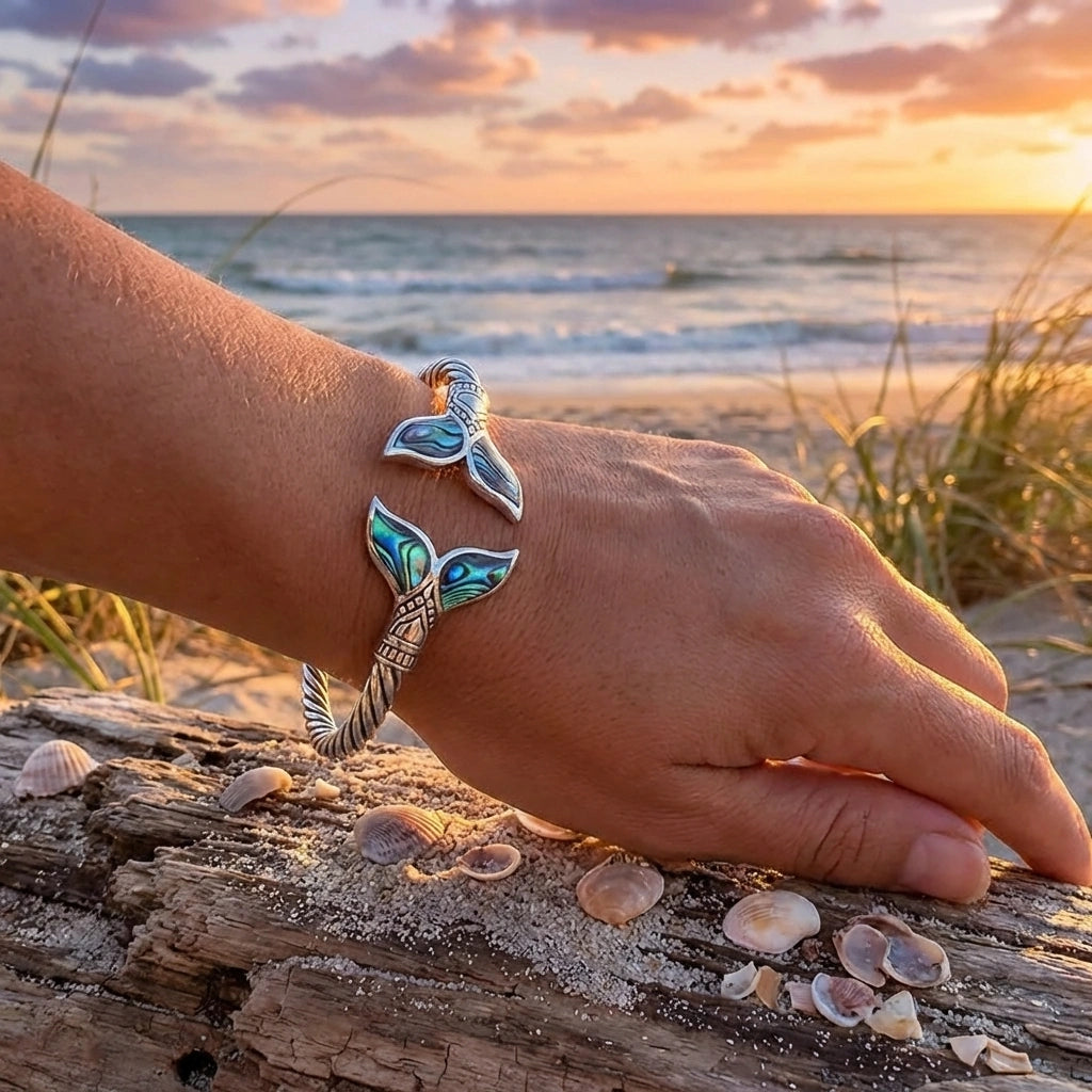 Abalone Shell Mermaid Tail Bangle Bracelet