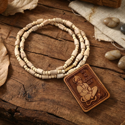 Bageshwar Dham Tulsi Mala with Wooden Hanumanji Locket