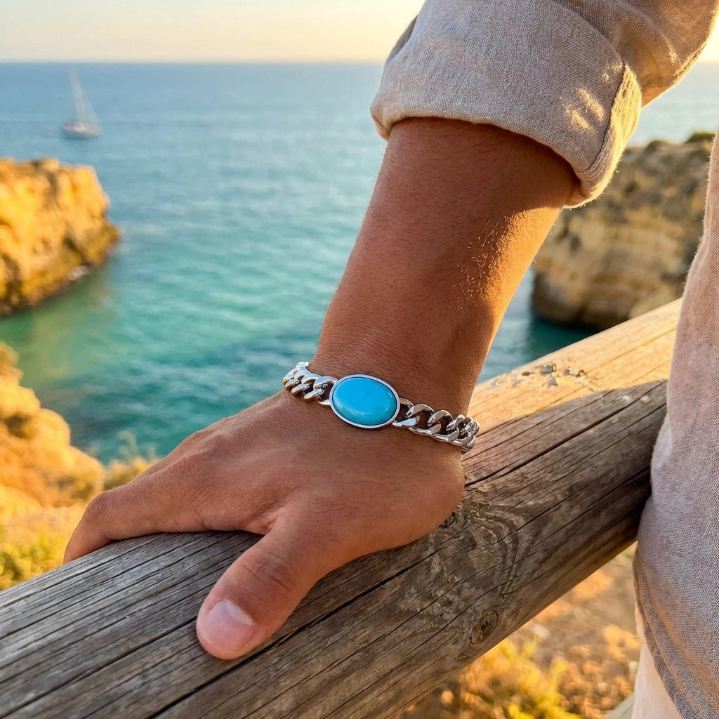 Gleaming Beads & Silver Plated Men's Bracelet