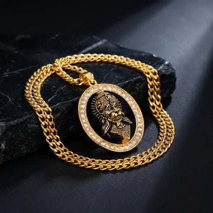 Gold-Plated Hanuman Face Pendant with Stone