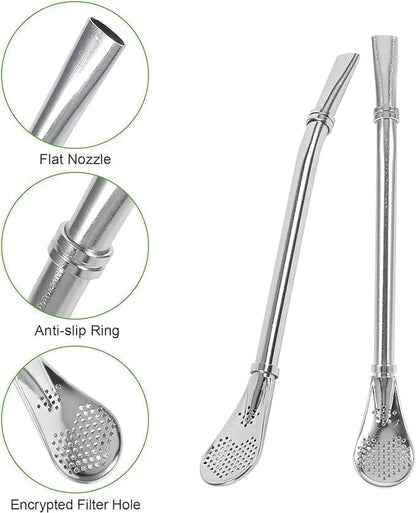 2 in 1 Stainless Steel Drinking Spoon Straws (Pack of 2) Kitchenware