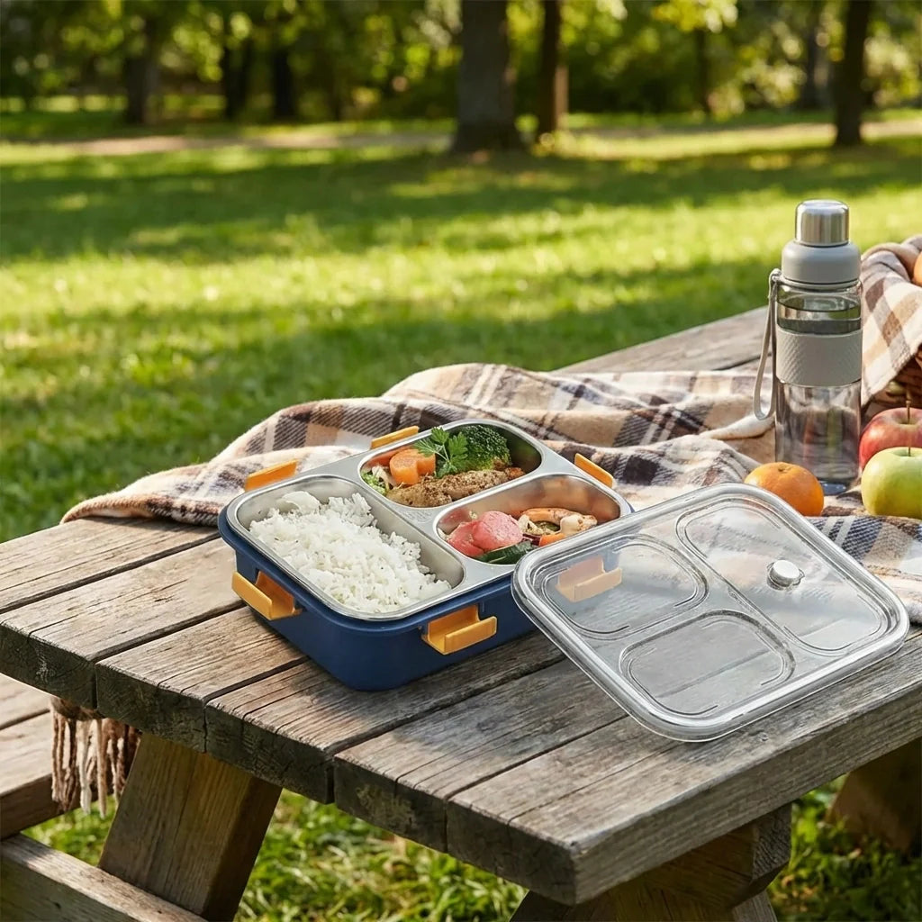 3-Compartment Steel Lunch Box