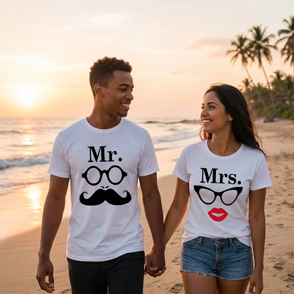 White Printed Couple Tees