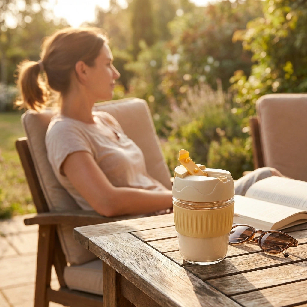 Glass Tumbler with Airtight Lid and Straw