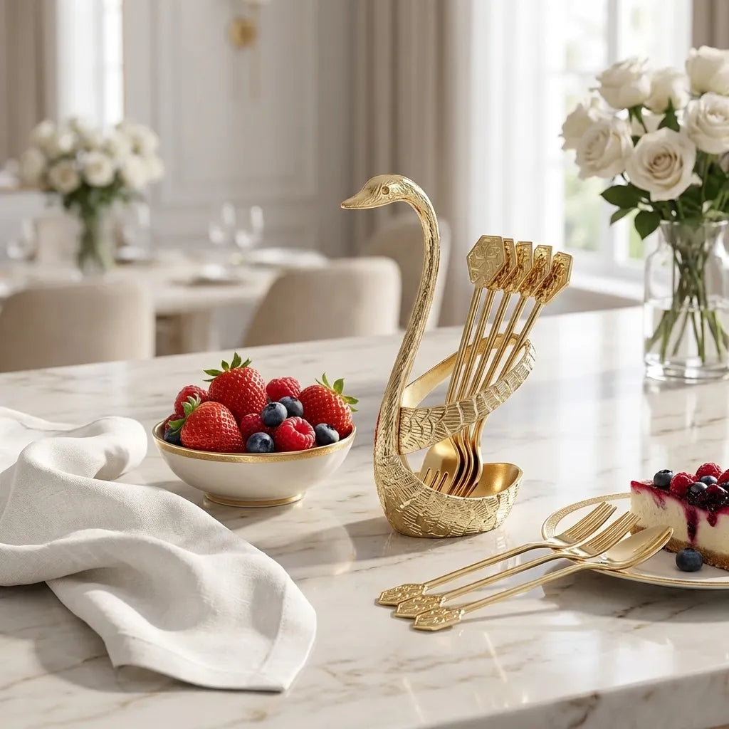 Swan Base Fork Holder With Fork Set for Kitchen & Home Decor