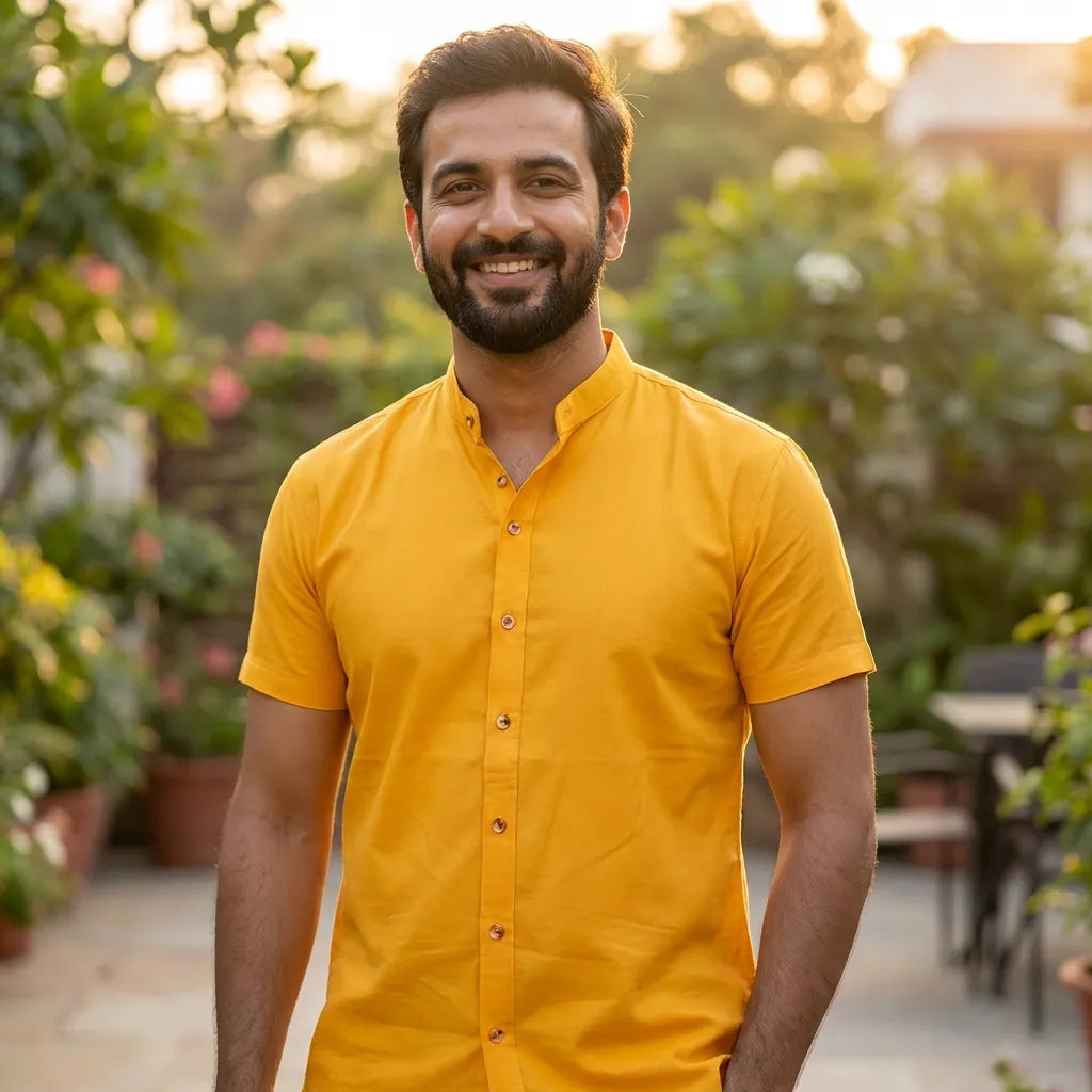 Solid Yellow Slim Shirt