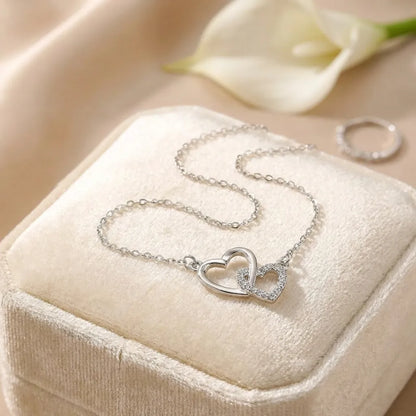 Women's Dual Heart Pendant with Chain Micro Plating