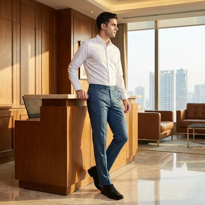 Modern Blue Formal Trousers