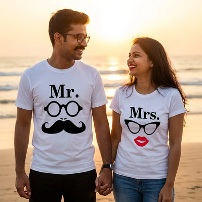 White Printed Couple Tees