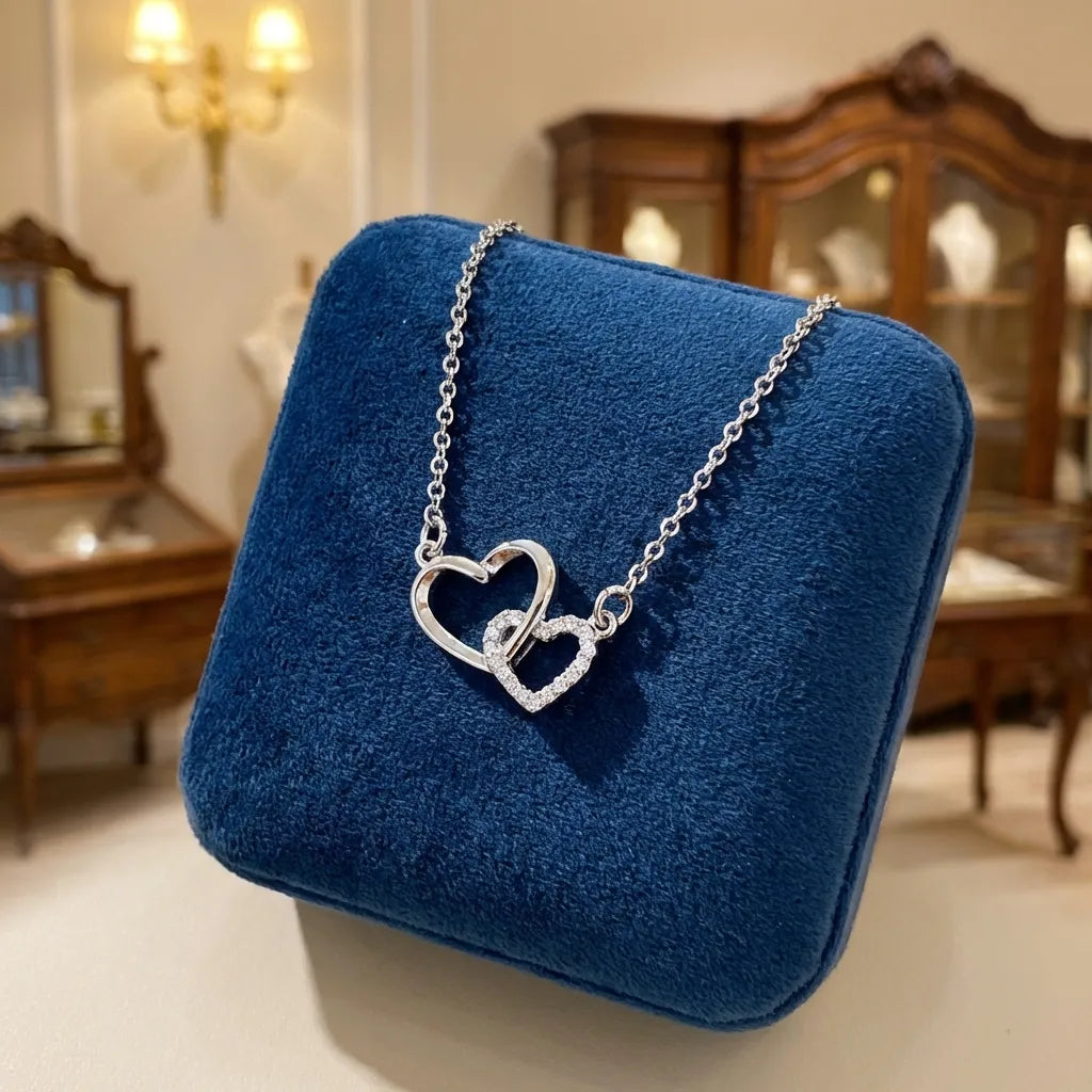 Women's Dual Heart Pendant with Chain Micro Plating