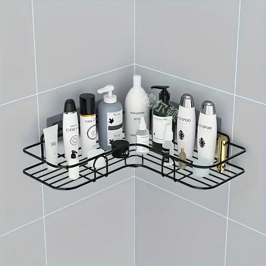 1pc No-Drill Corner Wall-Mounted Toilet Storage