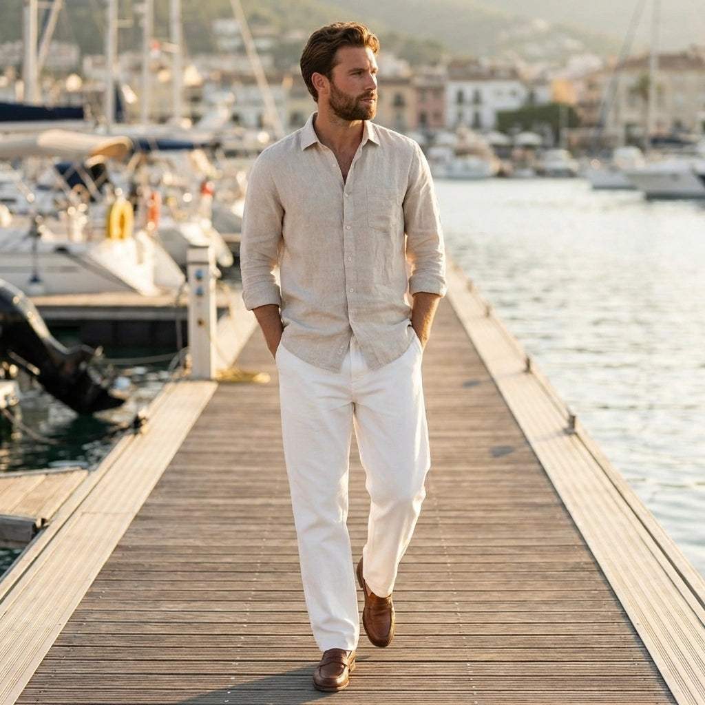 Men's Loose Fit Mid Rise White Jeans