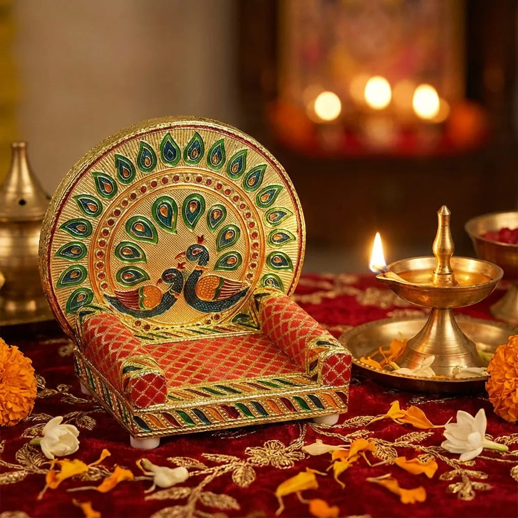 Meenakari Work Laddu Gopal Singhasan For Pooja Mandir (2 Pc Set)