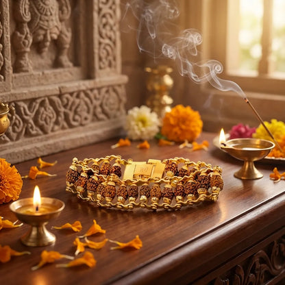 5 Mukhi Rudraksha Bracelet – Gold-Plated Alloy Beads, Convertible Jewelry for Men & Women