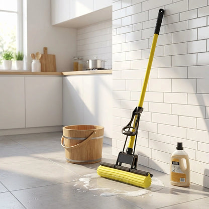 Folding Sponge Mop with Stainless Steel Handle – Easy Wring