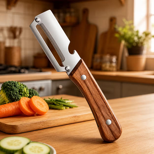Advance Peeler with Wooden Handle & Bottle Opener