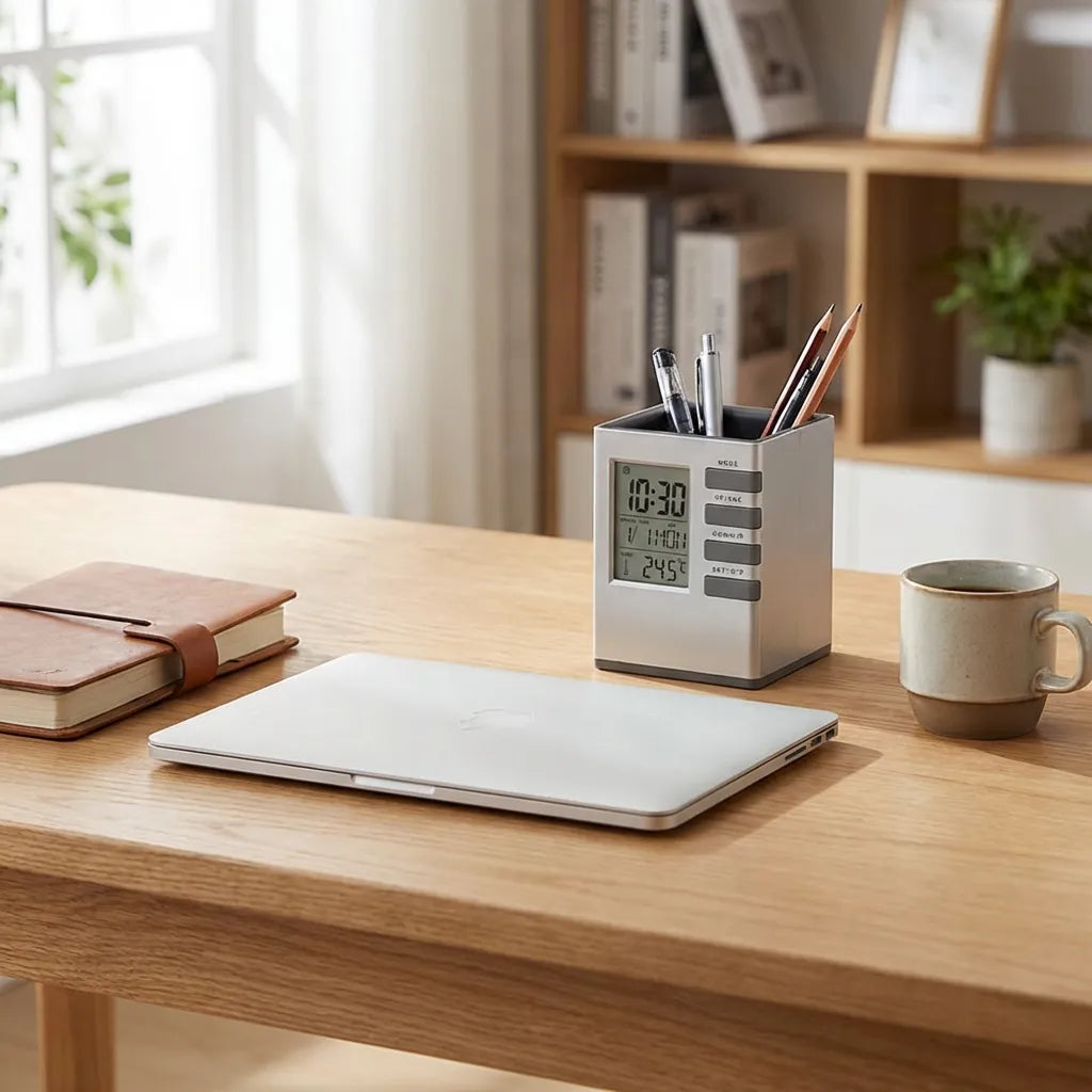 Smart Desk Clock Pen Holder