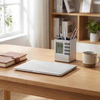 Smart Desk Clock Pen Holder