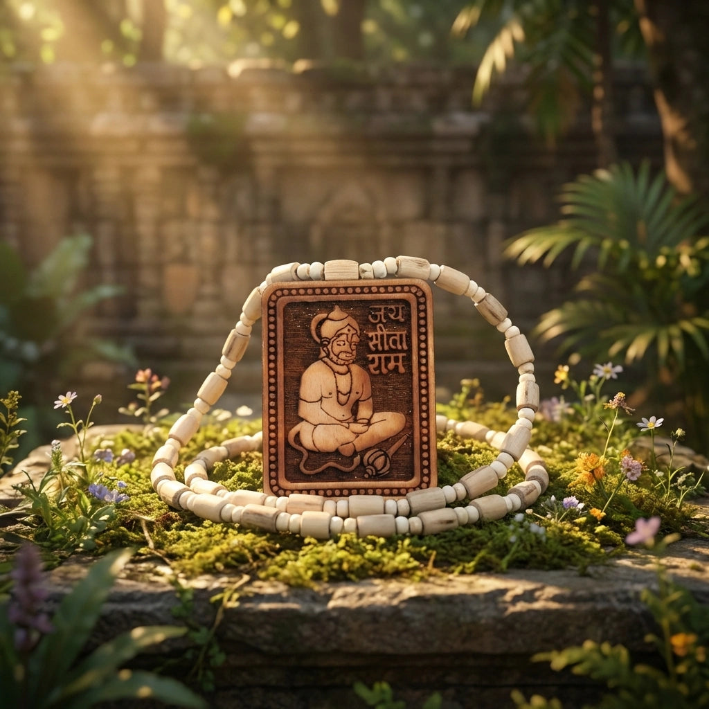 Bageshwar Dham Tulsi Mala with Wooden Hanumanji Locket