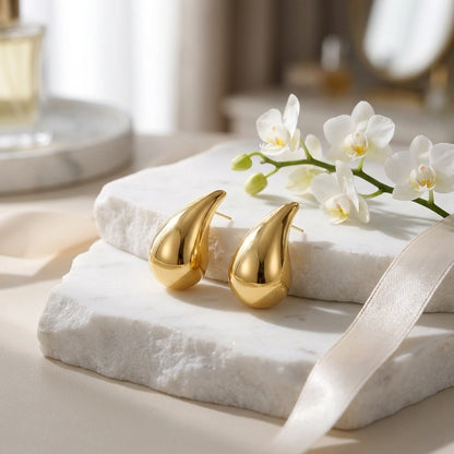 Gold Teardrop Statement Earrings