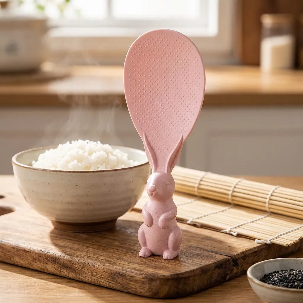 Rabbit Standing Non-Stick  Rice Spoon,Vertical Kitchen Serving Spoon (Pack of 3)