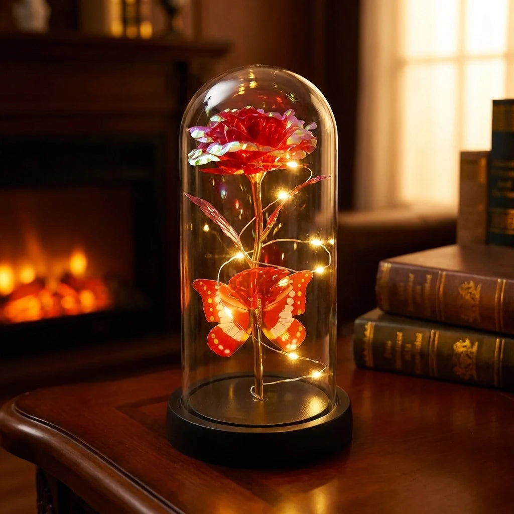 Elegant Led Eternal Rose In Plastic Dome (1 Pc  Battery Not Included)