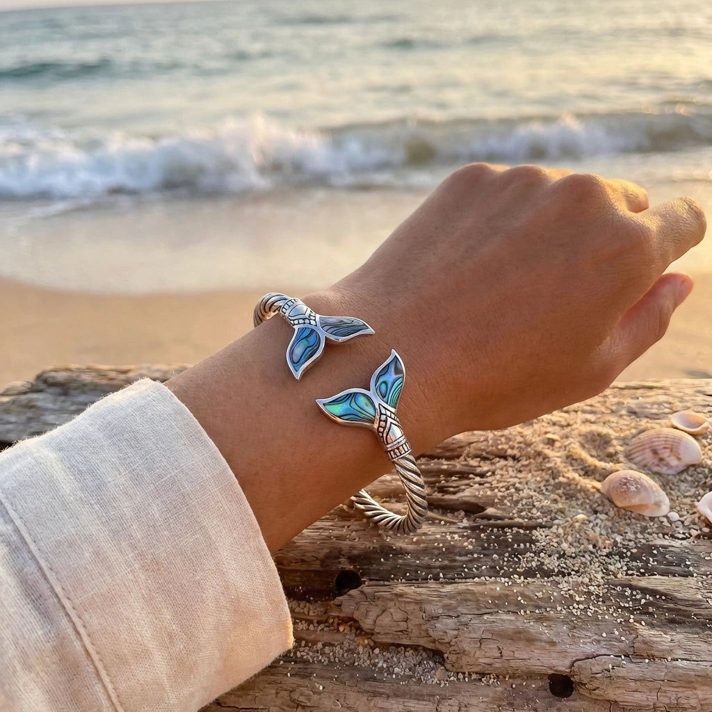 Abalone Shell Mermaid Tail Bangle Bracelet