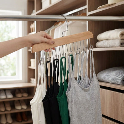Multifunctional Wooden Hanger with Metal Hooks (Pack of 1)