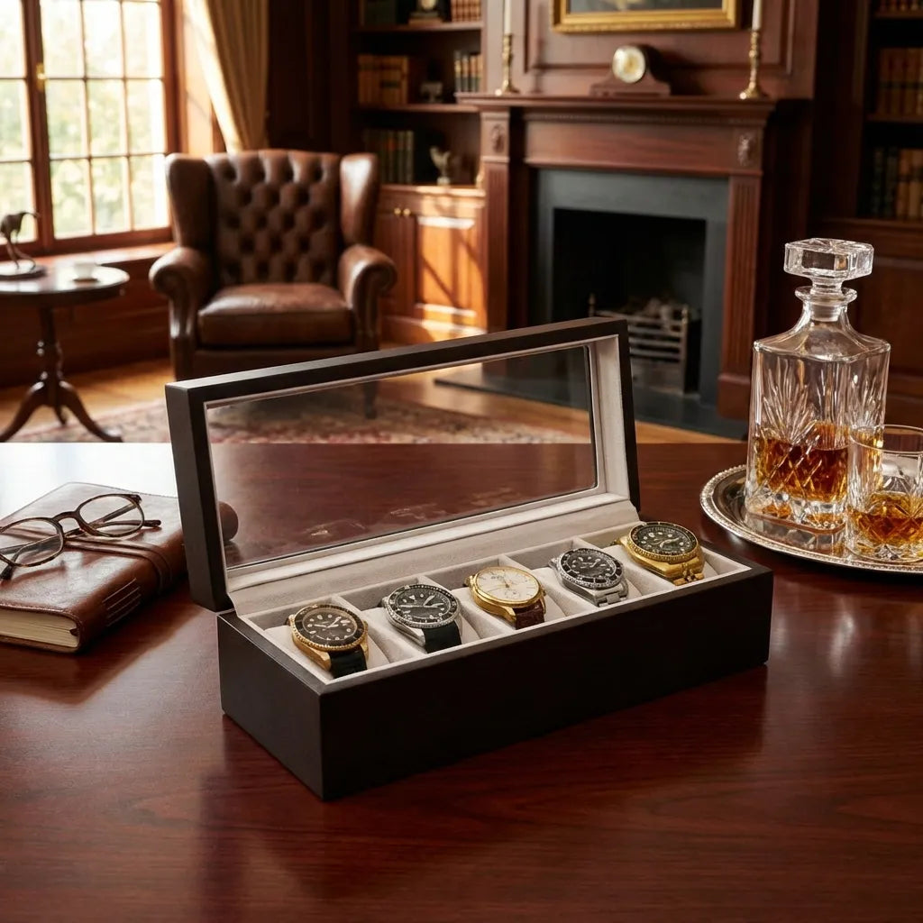 Wood Watch Box Organizer with Glass Display