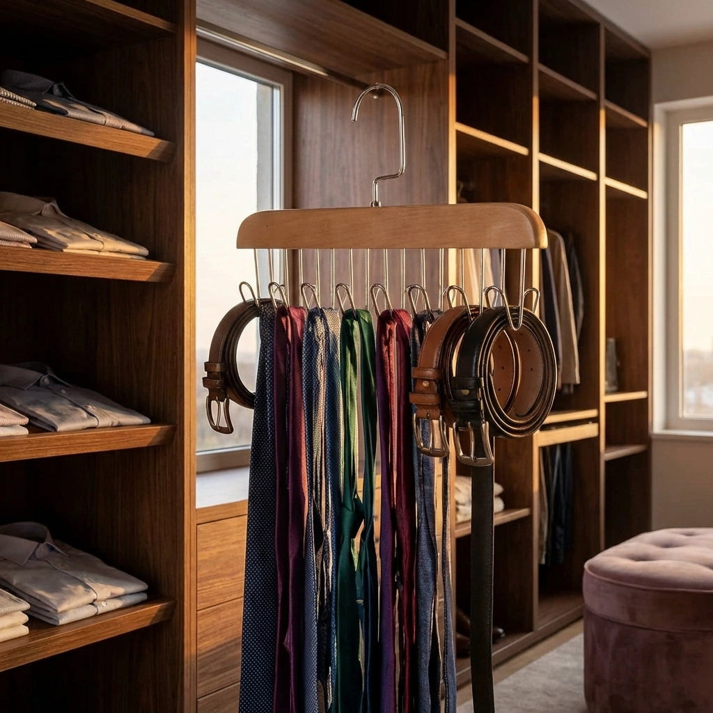 Multifunctional Wooden Hanger with Metal Hooks (Pack of 1)