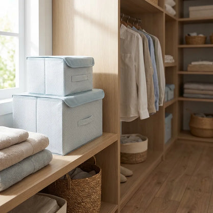 Foldable Non-Woven Big and Small Storage Basket Bins Wardrobe Closet Organizer (Pack of 2)