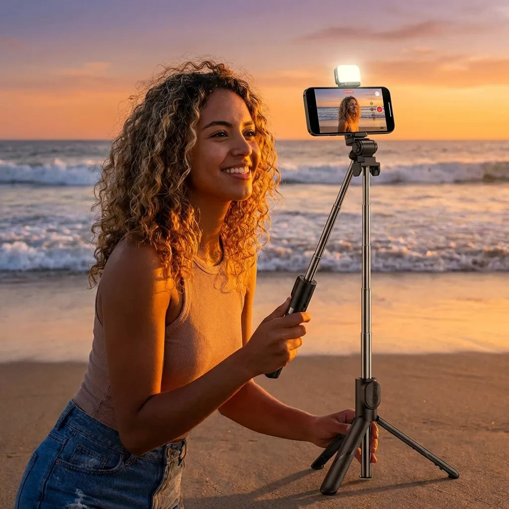 Extendable Flash 3-in-1 Selfie Stick Tripod with Bluetooth Remote