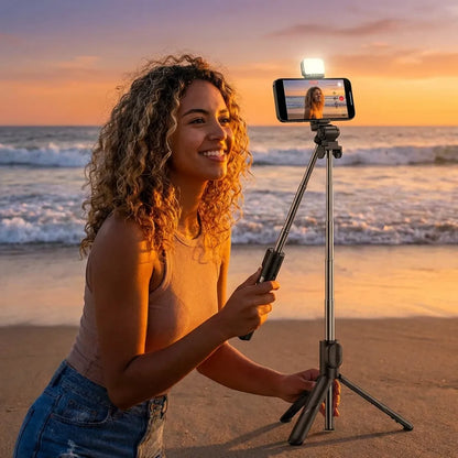 Extendable Flash 3-in-1 Selfie Stick Tripod with Bluetooth Remote