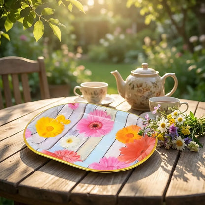 Plastic Flower Printed Design Serving Tray