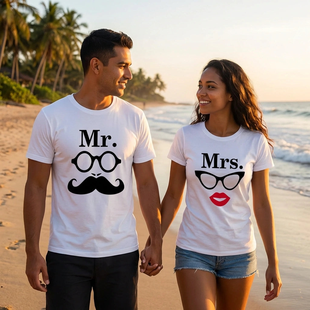 White Printed Couple Tees