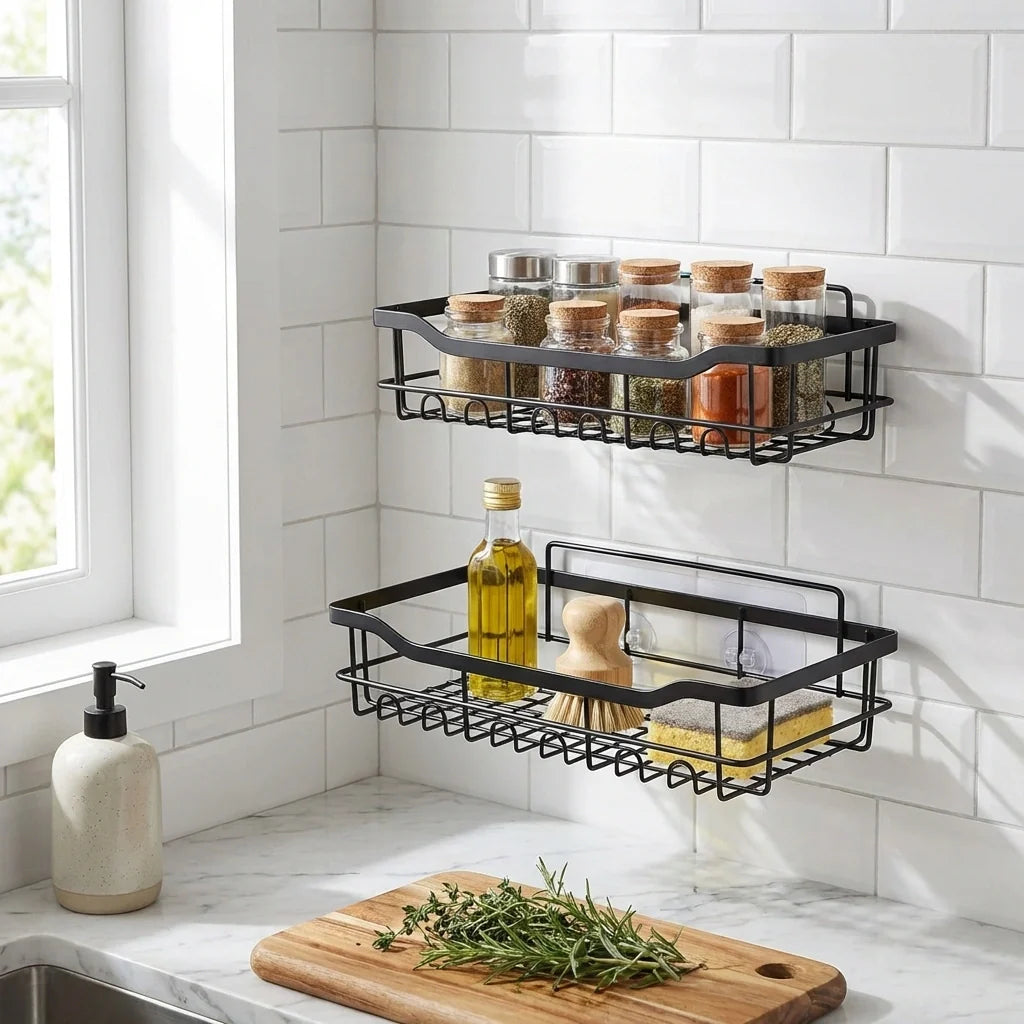 No-Drill Shower Shelf Combo