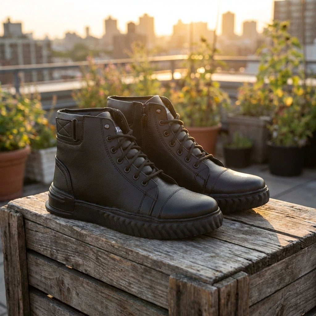 Men's Black Korean Style Sneakers Boot