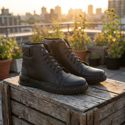 Men's Black Korean Style Sneakers Boot