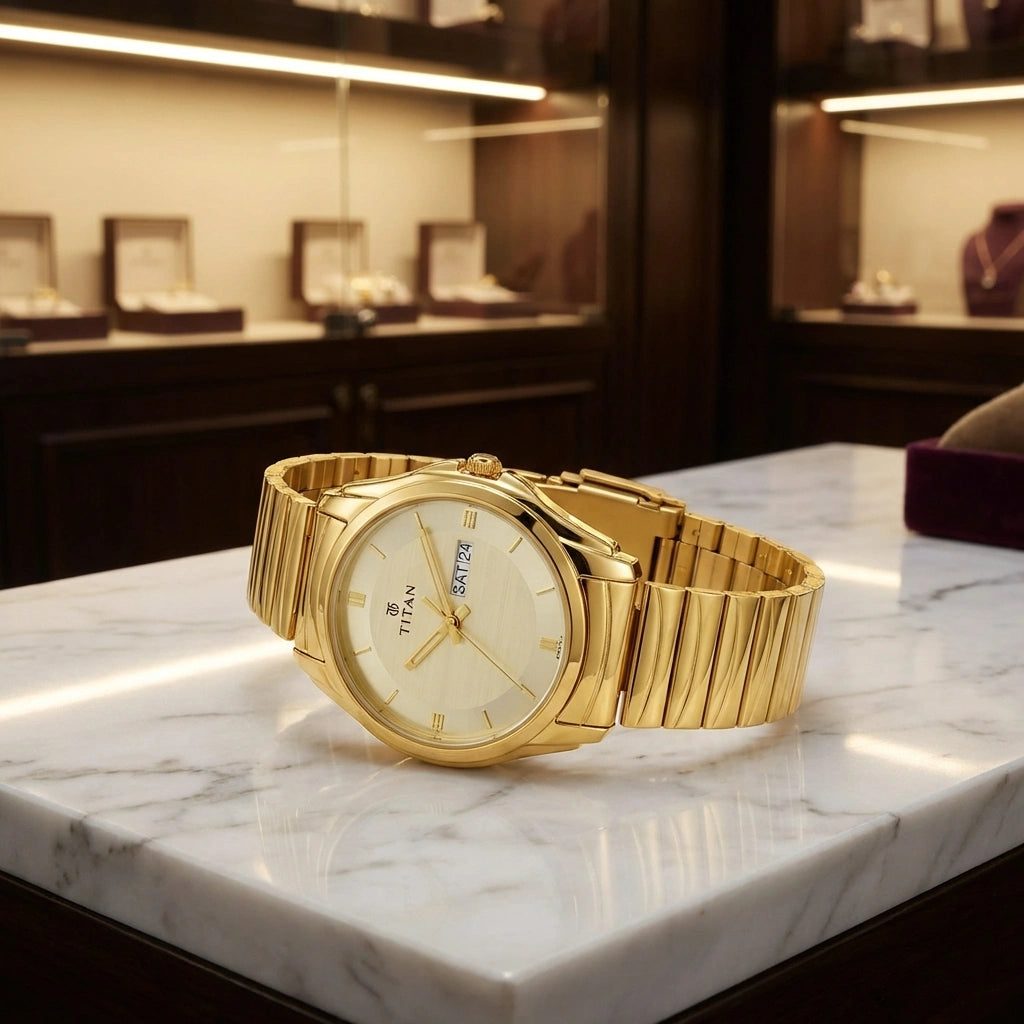 Men Gold-Toned Dial Watch