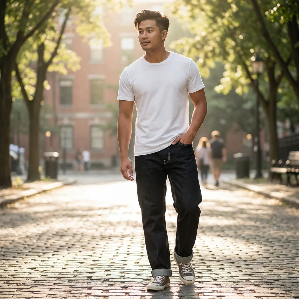 Men's Loose Fit Mid Rise Black Jeans