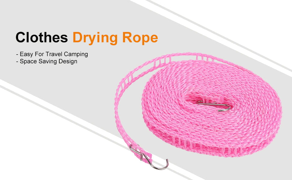 Anti Slip Clothes Washing Line Drying Nylon Rope with Hooks