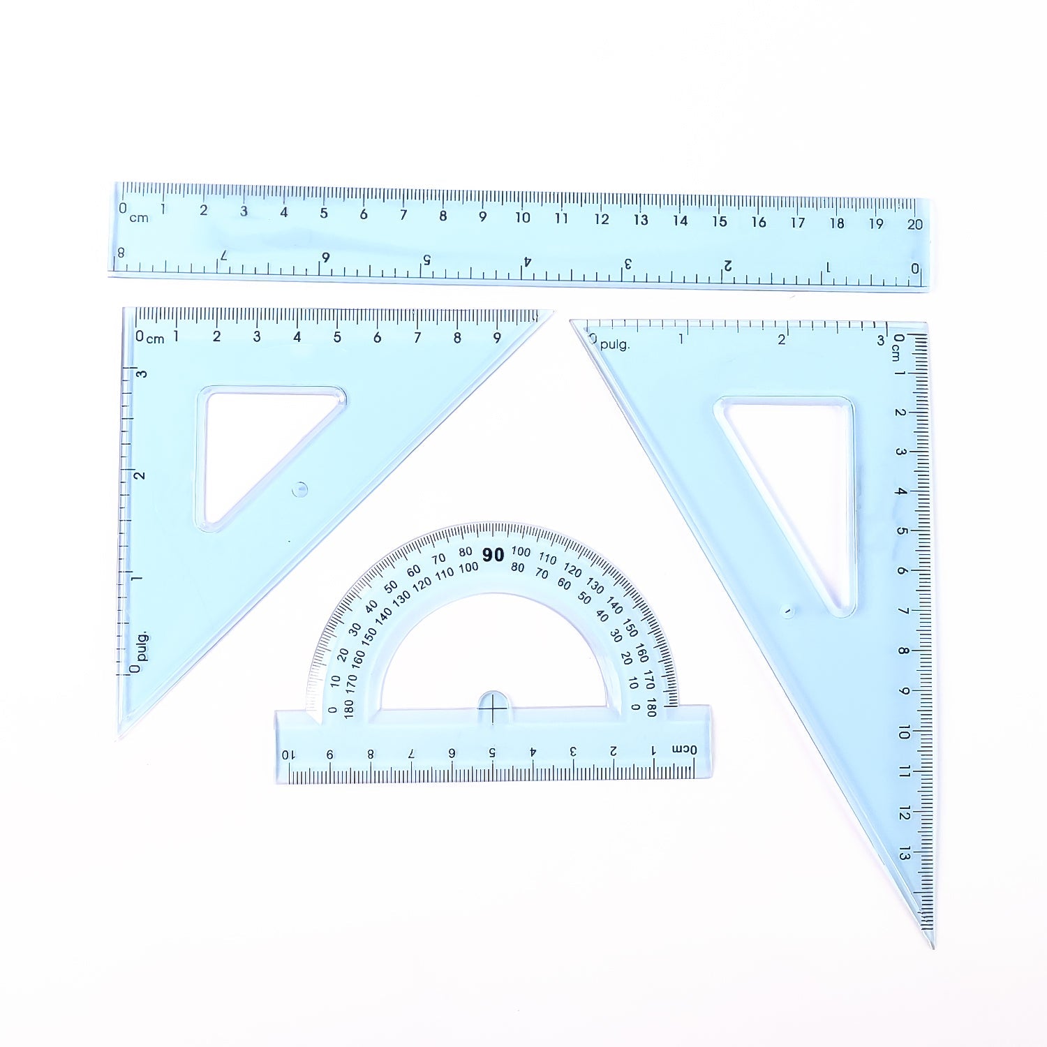 4-Piece Transparent Geometry Instrument Set with Ruler, Protractor, and ...