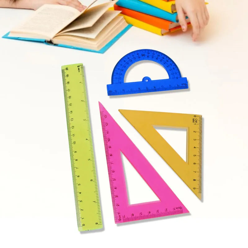 4-piece Geometry Set Triangle Ruler Protractor Straight - Office